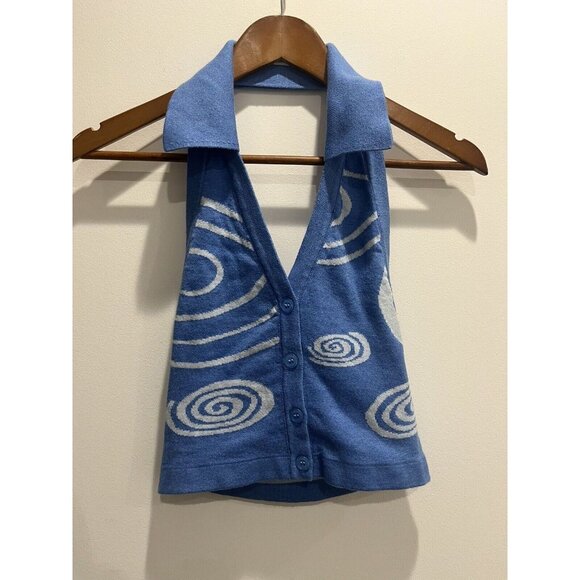 Colorful Natalie Blue Croptop With Collar EUC Women’s Juniors Small - Picture 1 of 4